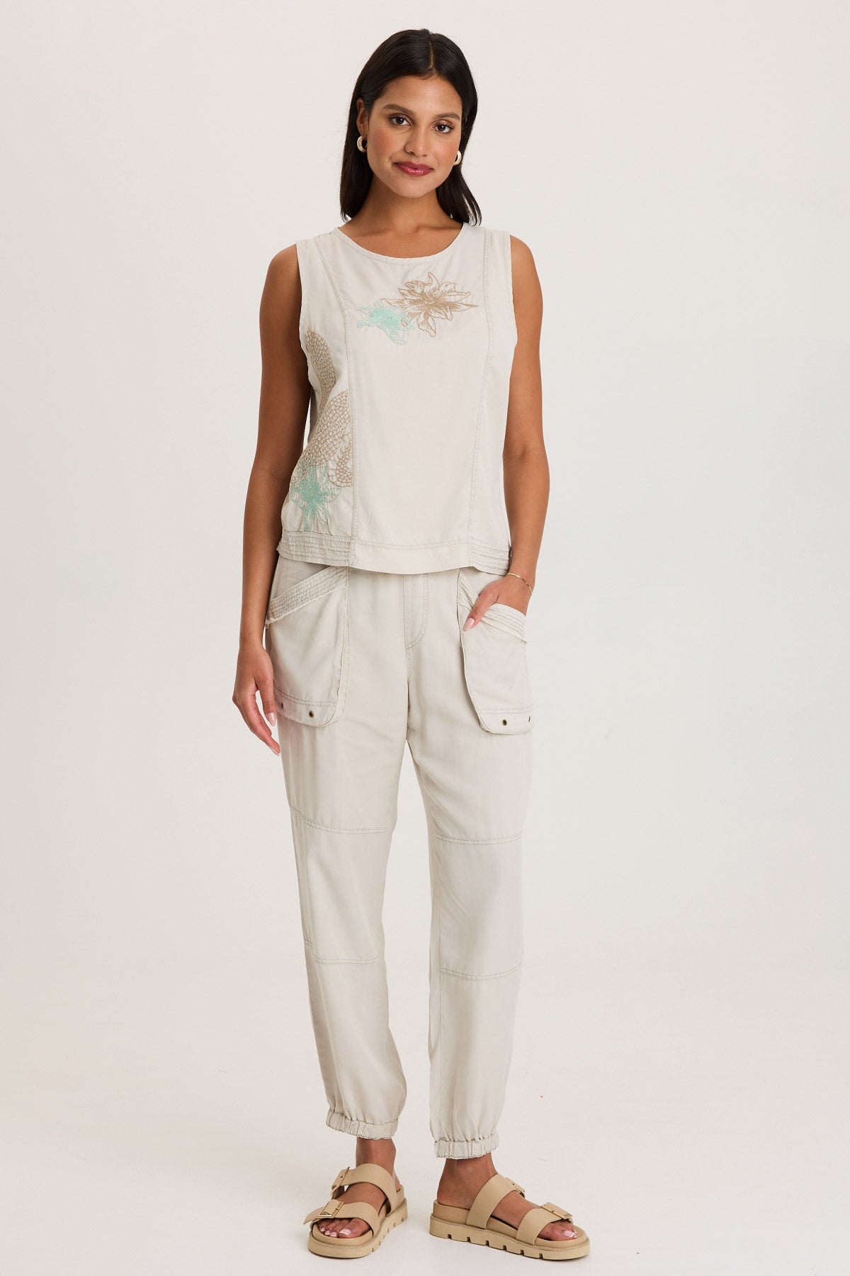 Davies Embroidered Twill/Jersey Tank