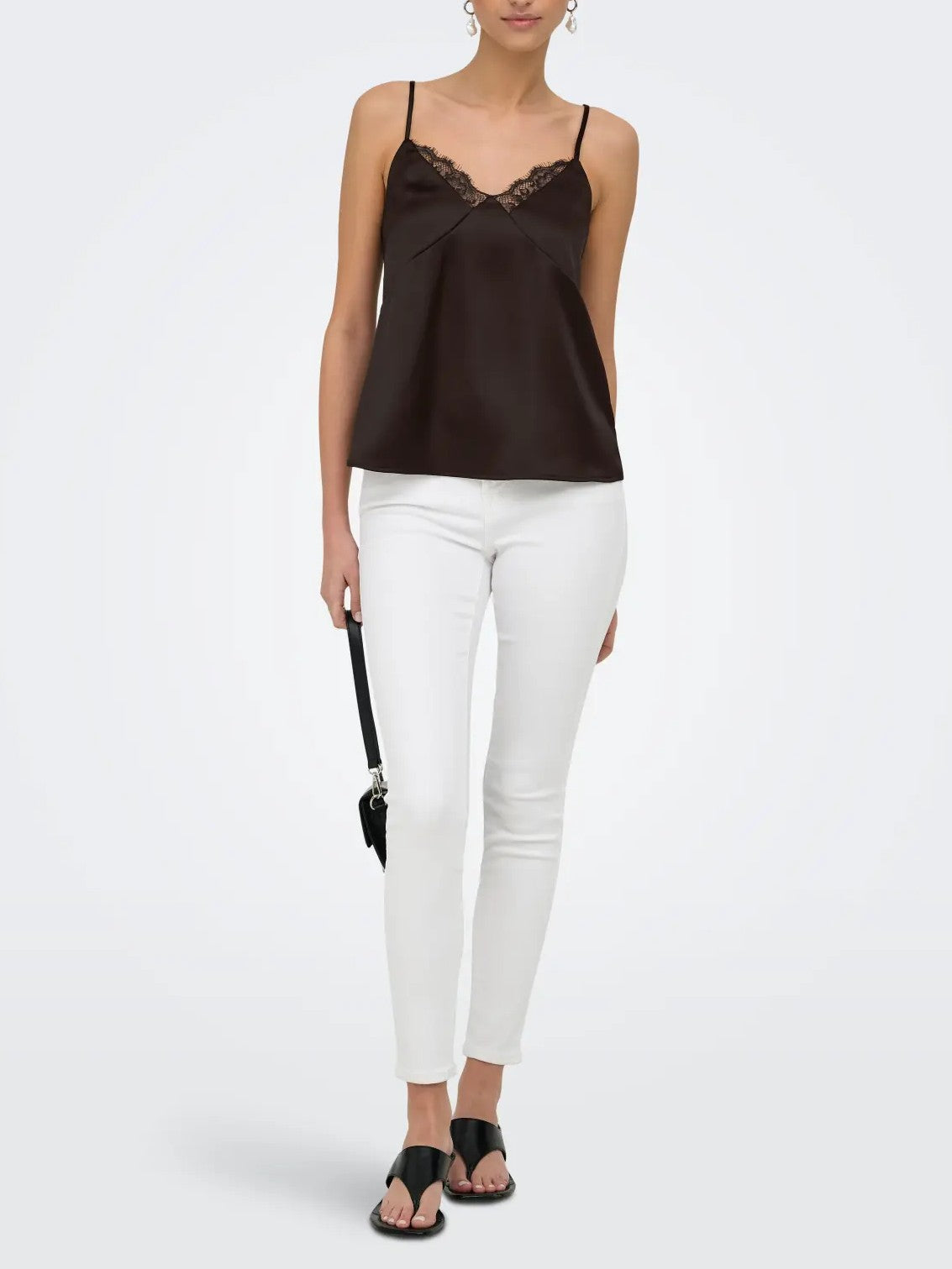 ONLY Faraya Lace Trim Satin Tank