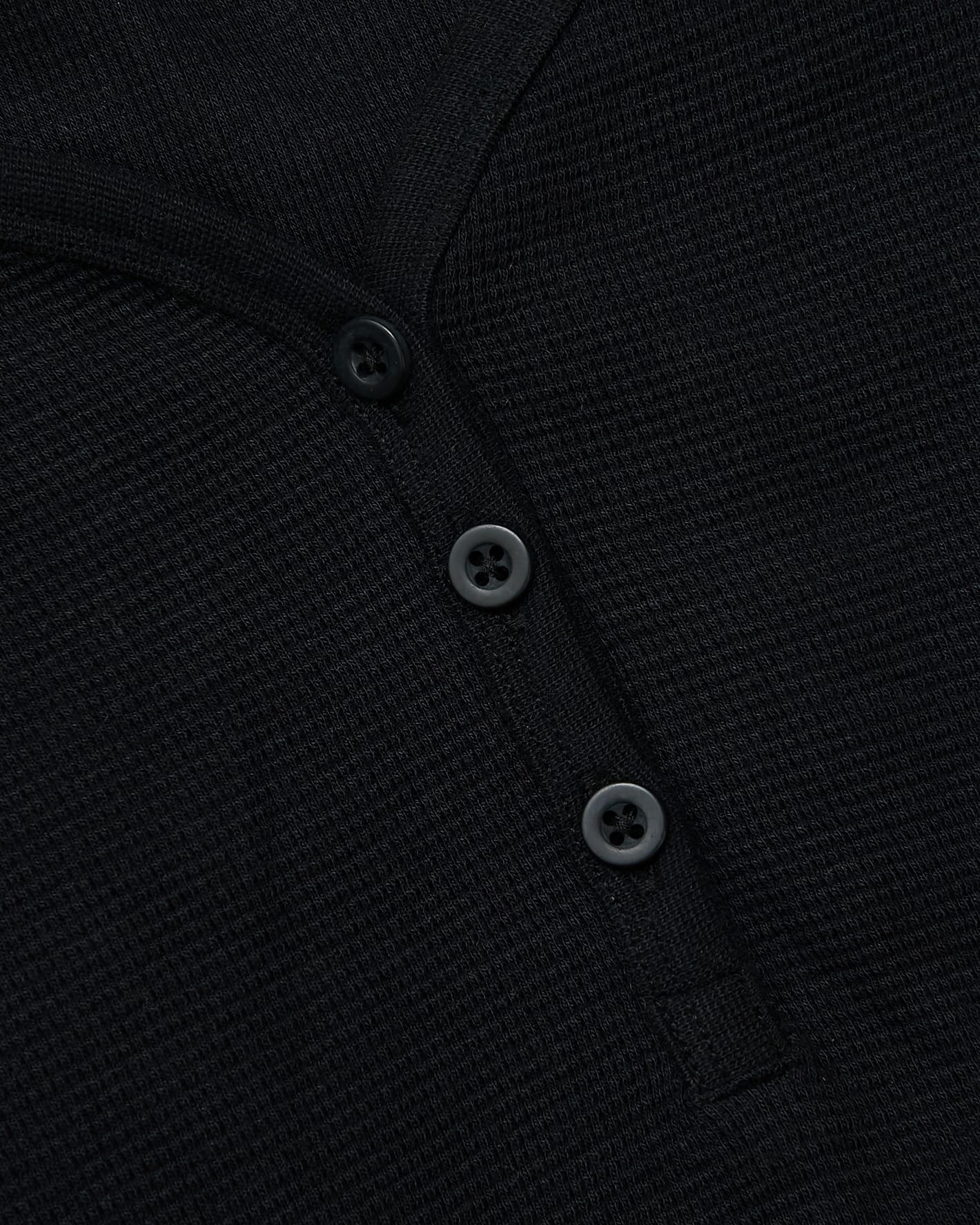 Womens Black Waffle Long Sleeve Boxy Henley
