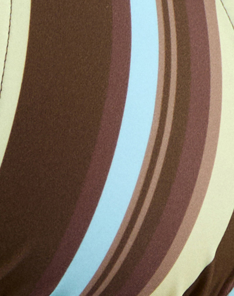Cerry Bikini Top in Brown and Blue Linear Stripe