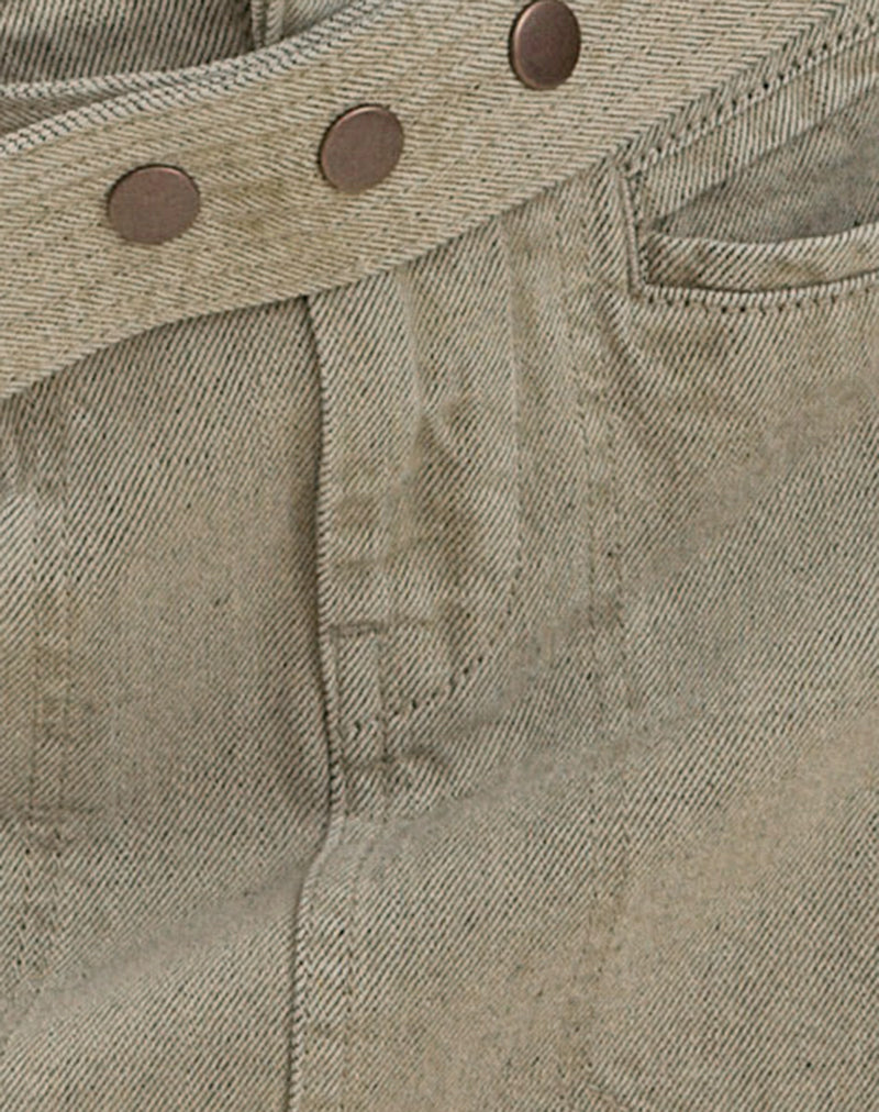 Belted Denim Mini Skirt in Oat