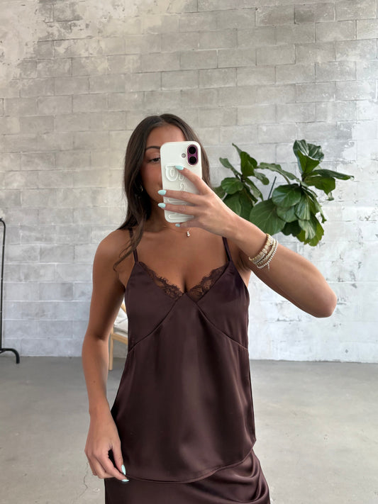 ONLY Faraya Lace Trim Satin Tank