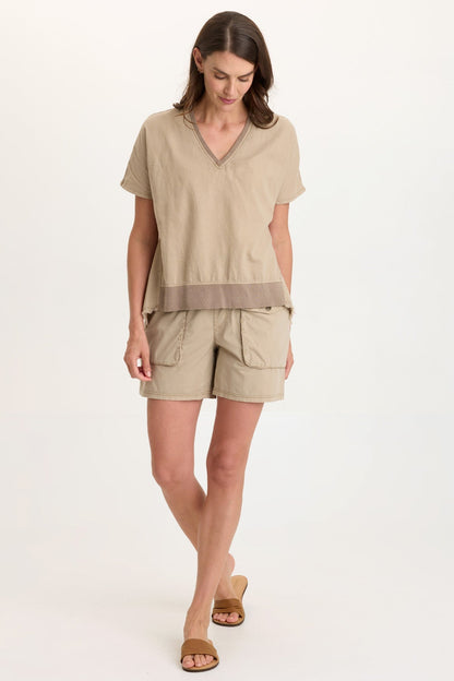 Clara Cotton Linen V-Neck Top