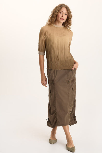 Cason Crinkle Pleat 3/4-Sleeve Top