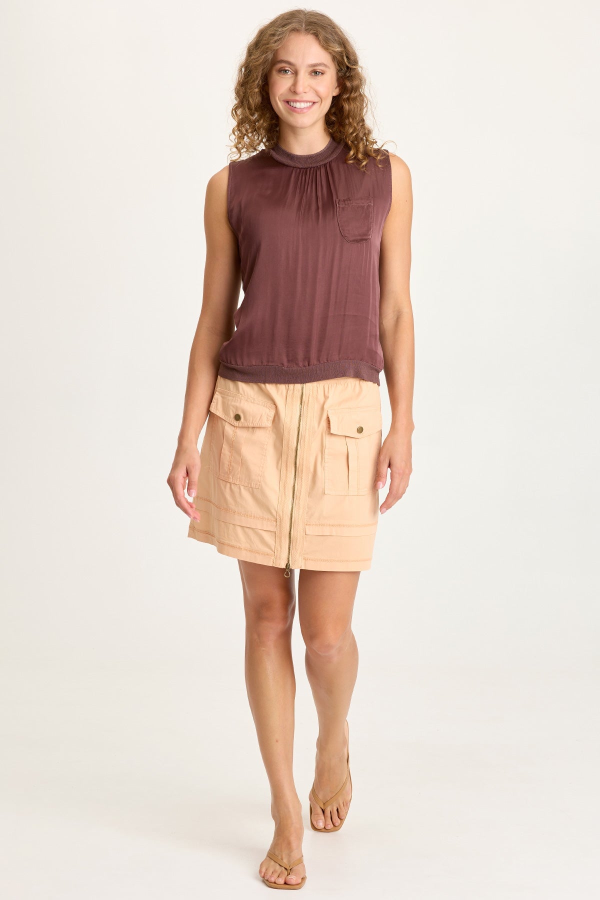 Orren Satin/Knit High Neck Tank