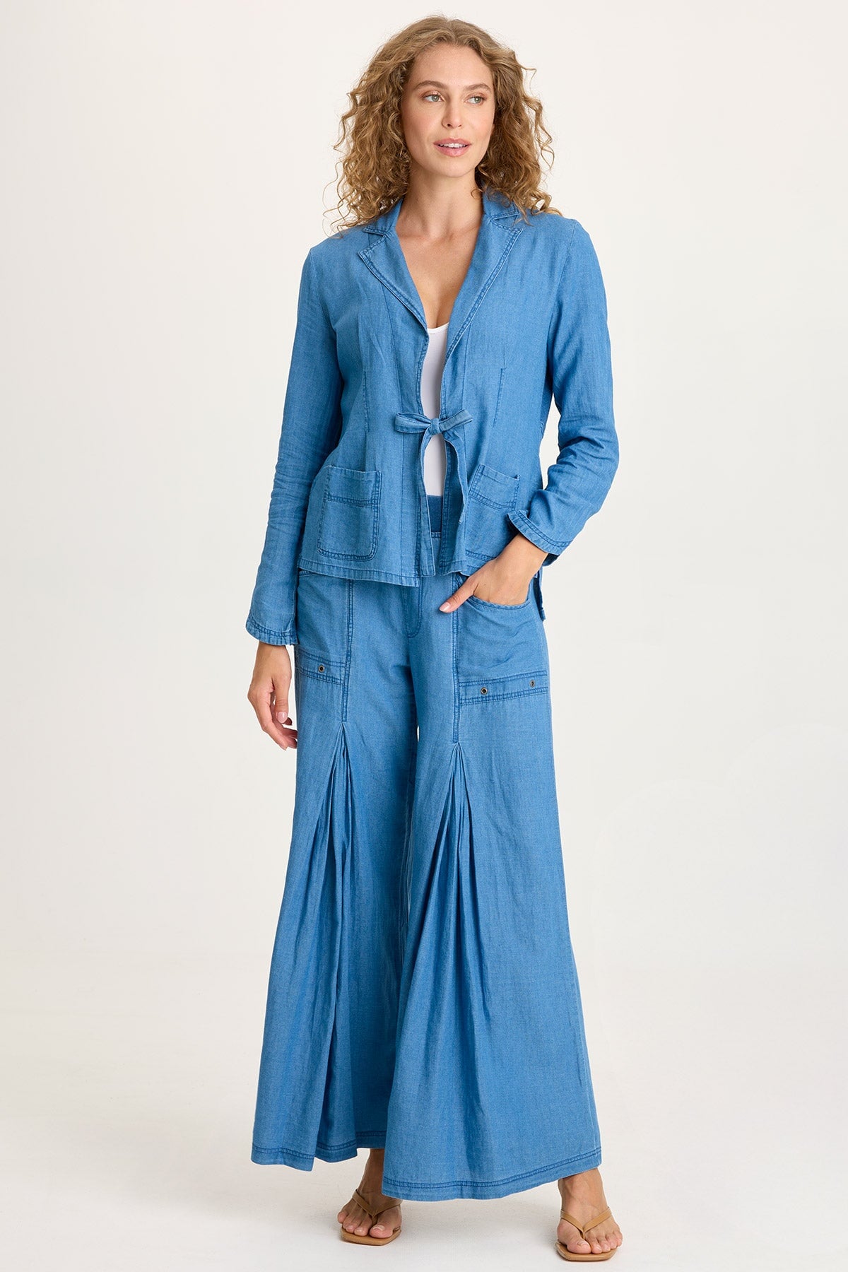 Jerona Indigo Pleated Wide Leg Pant