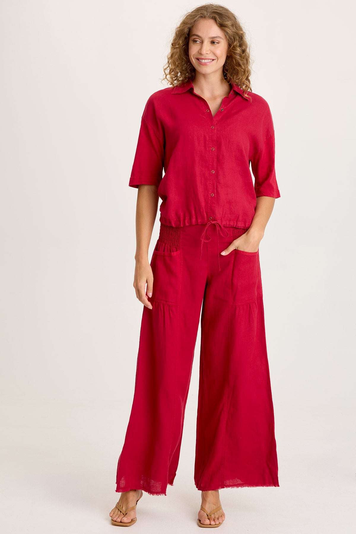 Balto Linen Snap-Up Top