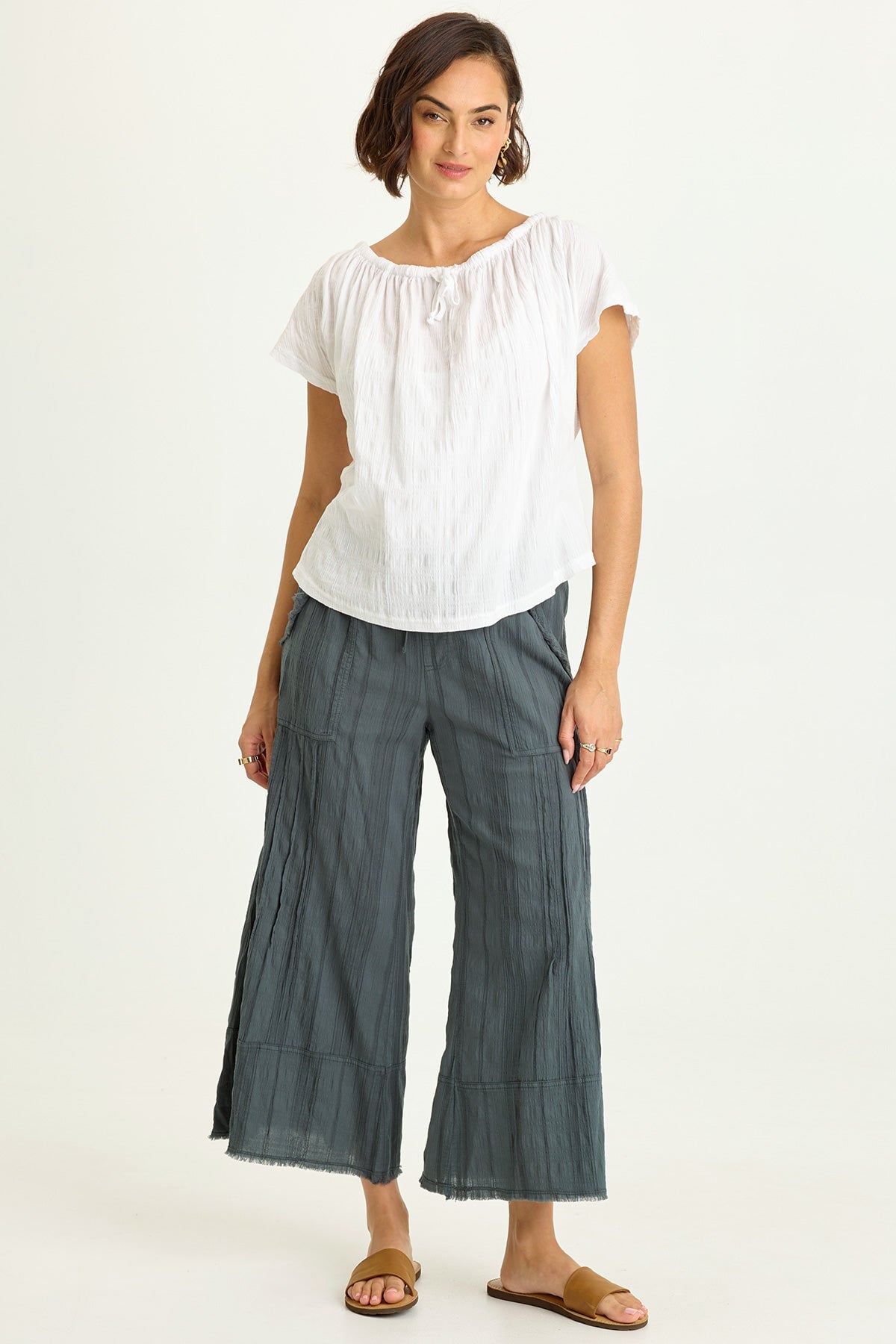 Selda Textured Gauze Cinched Top