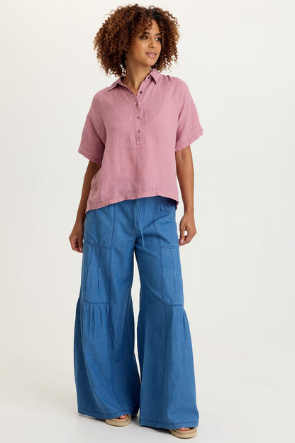 Zain Indigo Twill Tiered Wide Leg