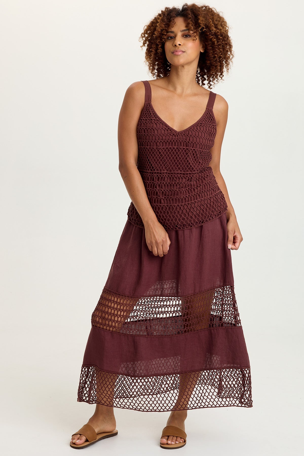 Fola Tiered Linen Crochet Skirt