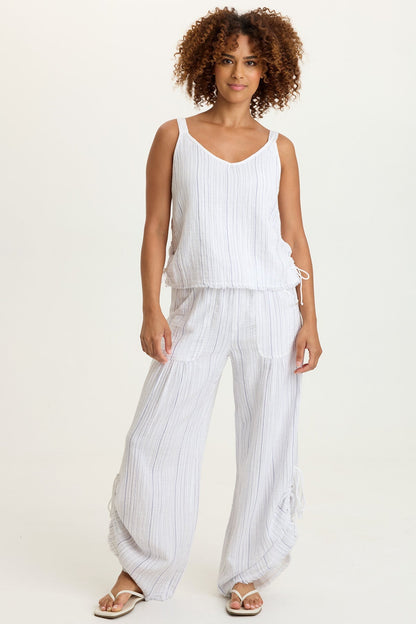 Muriel Stripe Gauze Wide-Leg Pant