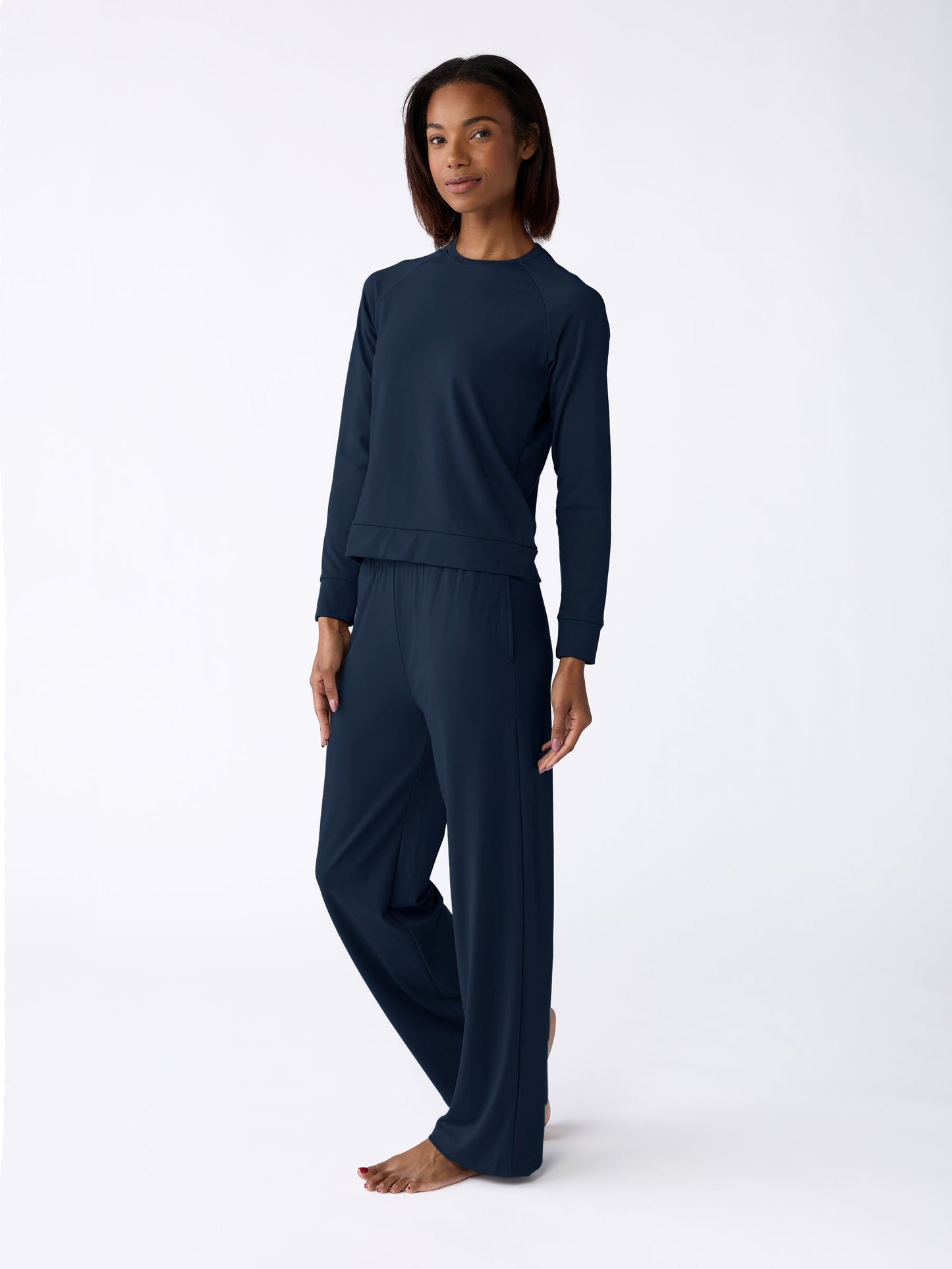 Women's Brushed Bamboo Wide Leg Pull On Pant & Pullover Crew Set