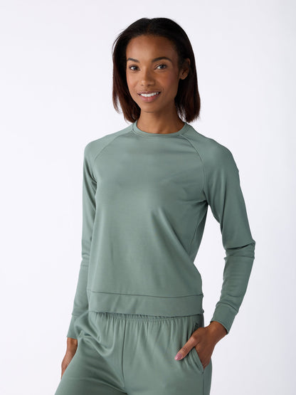 Women's Brushed Bamboo Wide Leg Pull On Pant & Pullover Crew Set