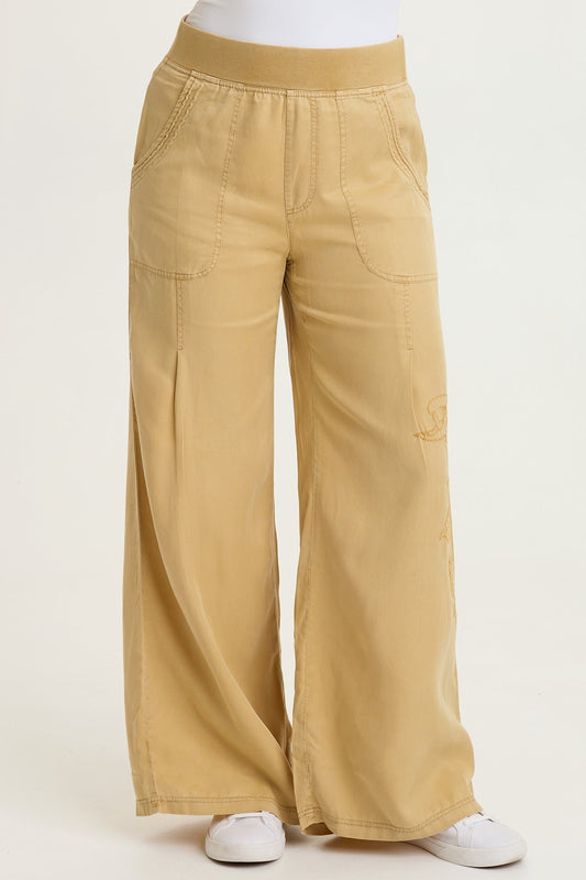 Embroidered Dacia Twill Pleated Pant