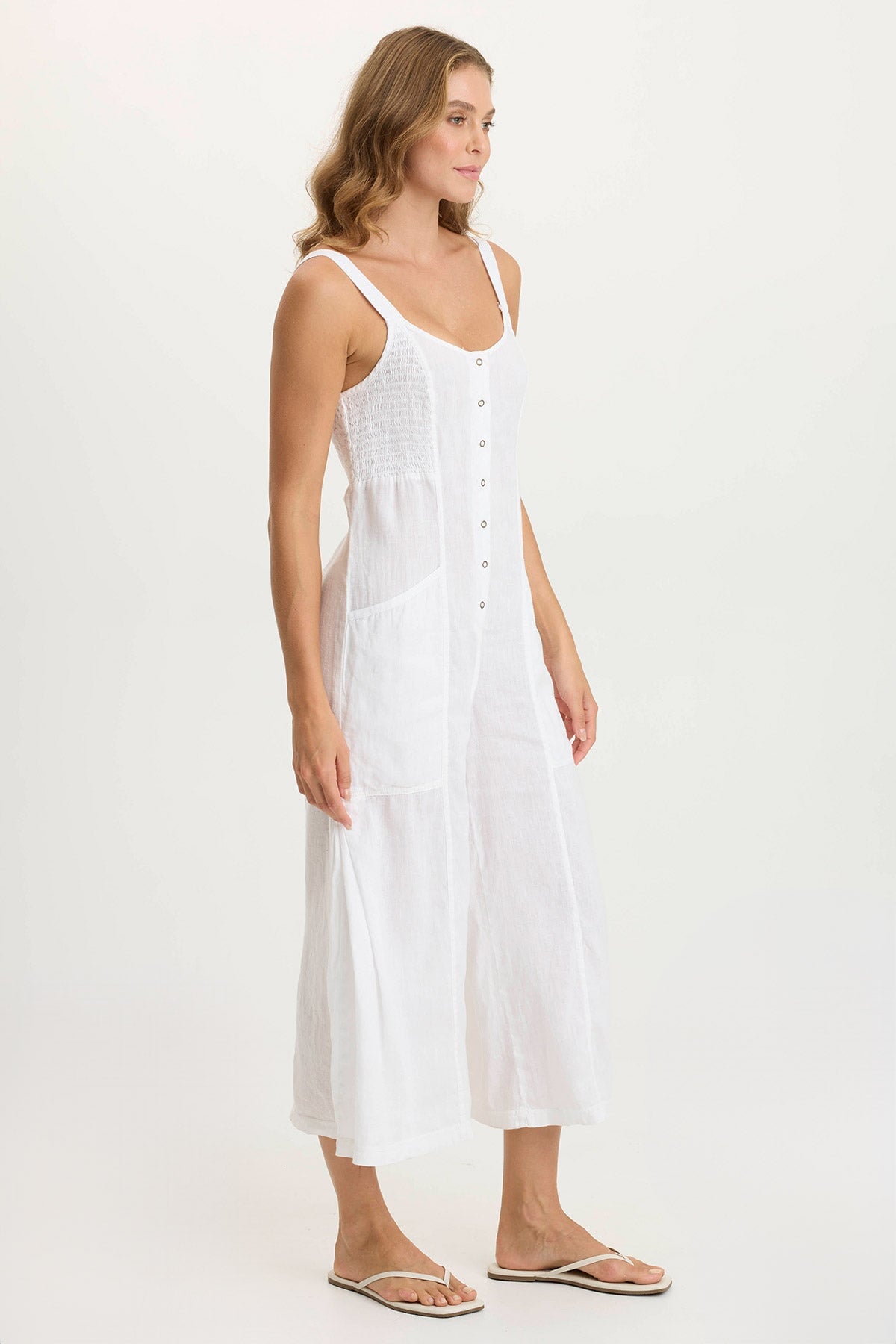 Leoda Linen Snap-Up Jumpsuit