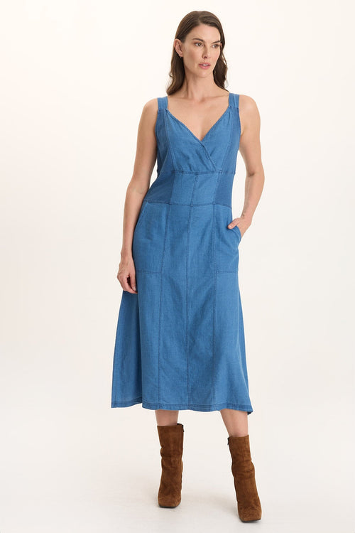 Lyall Mock Denim Twill Midi Tank Dress