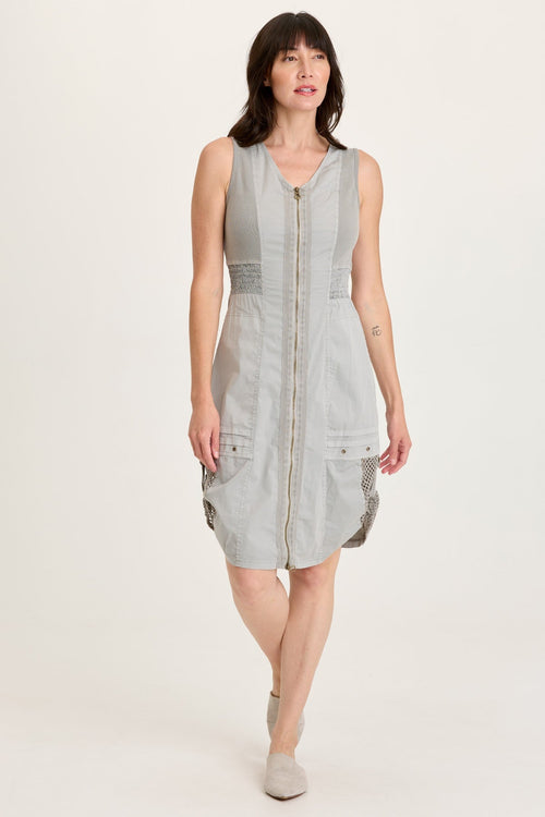 Holland Poplin/Mesh Front-Zip Dress