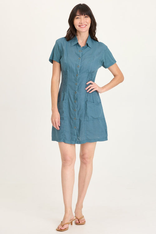Mikel Linen Snap-Up Collared Dress