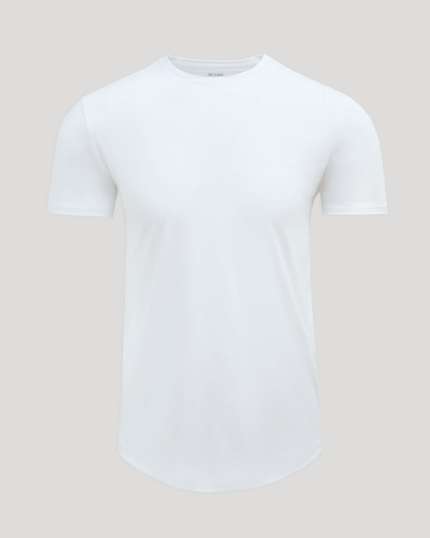 White Pima Cotton Blend Curved Hem Crew