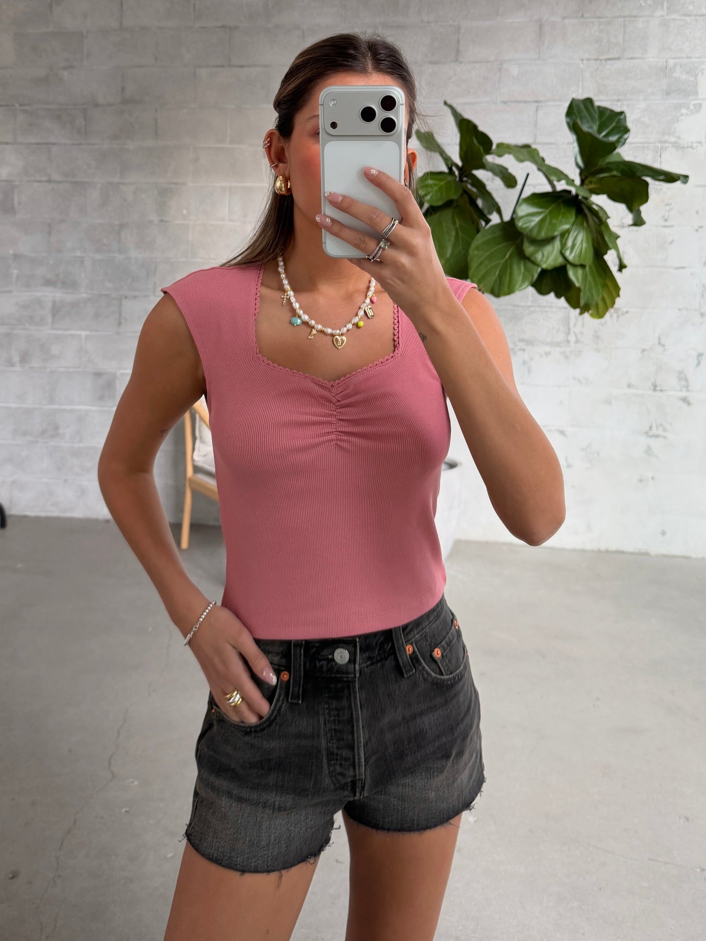ONLY Short Sleeve Ruched Front Top