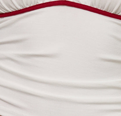 Abeth Halterneck Top in White with Adrenaline Red Piping