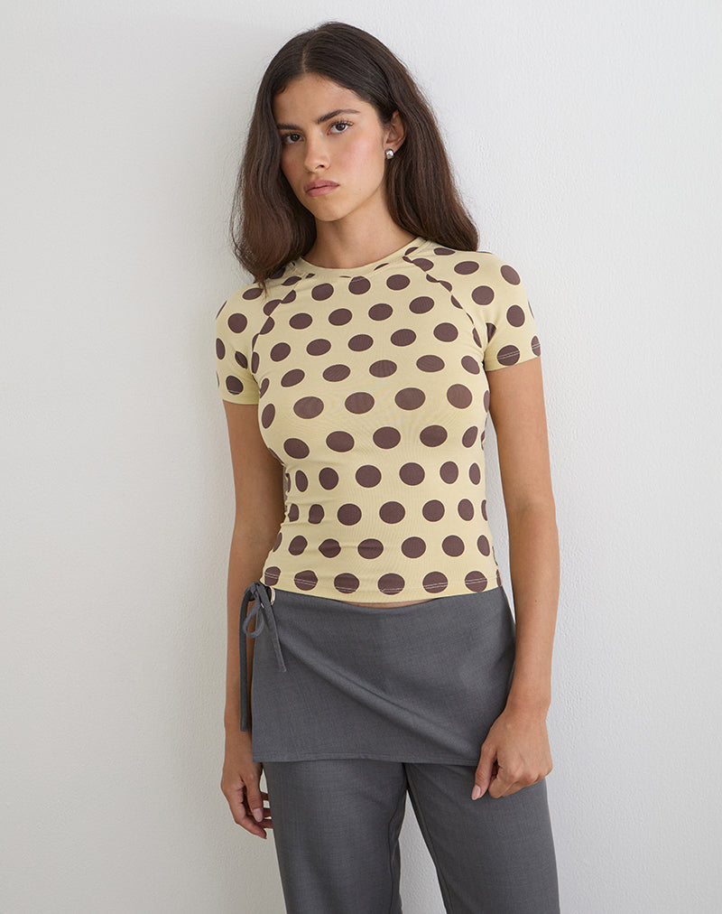 Agneta Tee in Yellow with Big Brown Polka Dots