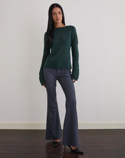 Aika Long Sleeve Top in Sheer Knit Dark Green