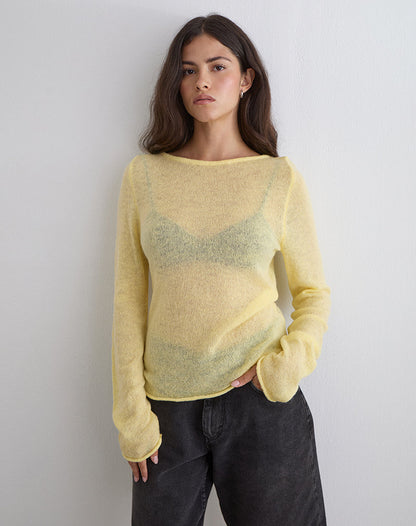 Aika Long Sleeve Top in Sheer Knit Lemon