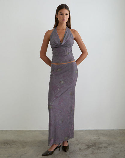 Alfreda Maxi Skirt in Flare Flower Purple