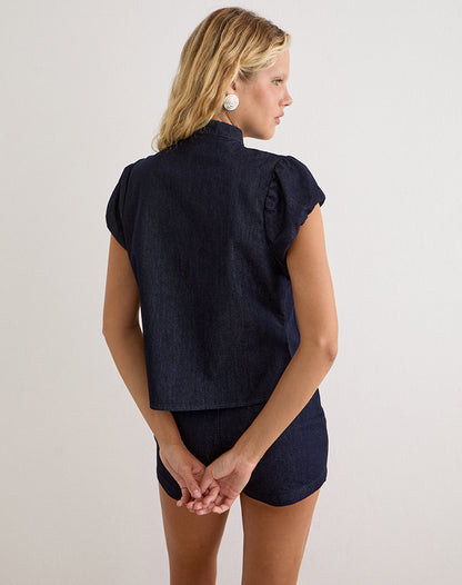 Alnira Pea Coat Top in Chambray Indigo