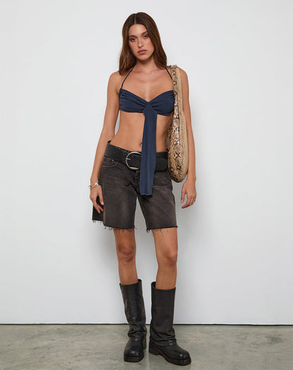 Alohi Tie Bralette in Cupro Ocean Storm