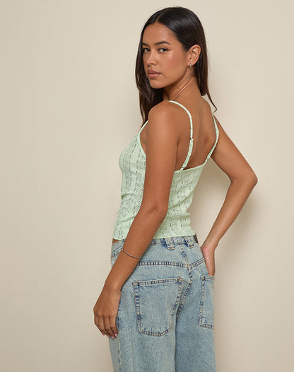 Aluca Cami Top in Broderie Flower Lace Mint