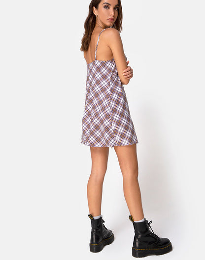 Andin Slip Dress in Grunge Check Purple