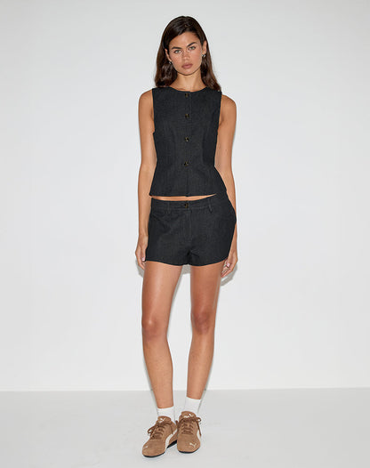 Anila Button Through Vest in Denim Indigo