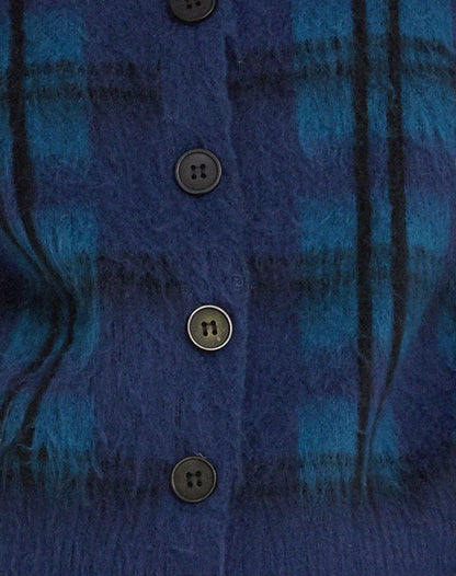 Anzio Button Up Cardigan in Multi Check Navy Blue