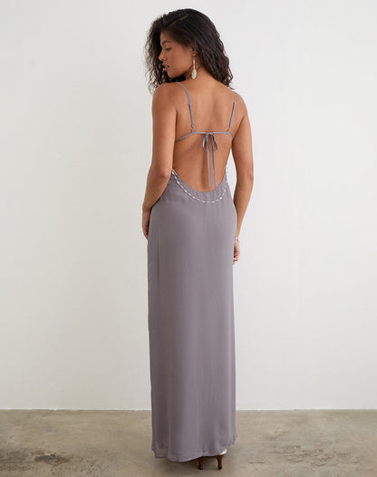 Arunima Maxi Dress in Chiffon Lilac Grey