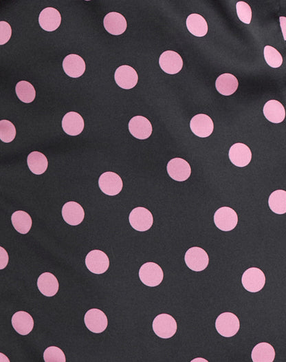 Asena Top in Black Satin Scattered with Pink Polka