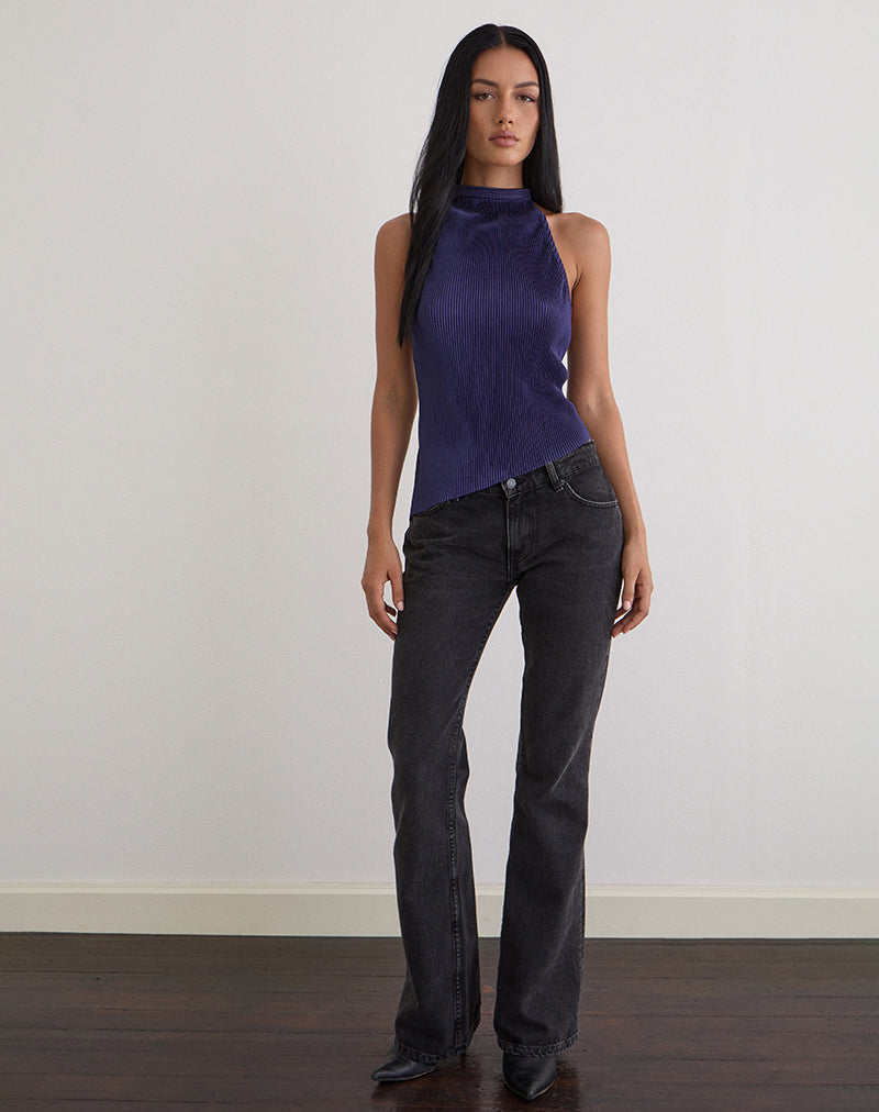 Atsila High Neck Sleeveless Top in Plisse Navy