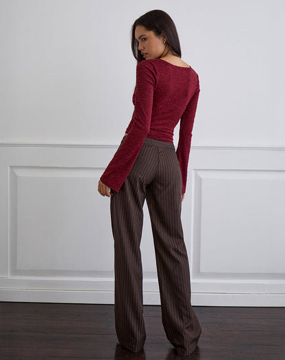 Aven Asymmetric Top in Textured Knit Red