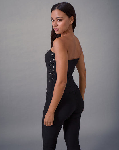 Avira Lace Up Bandeau Top in Tailoring Black
