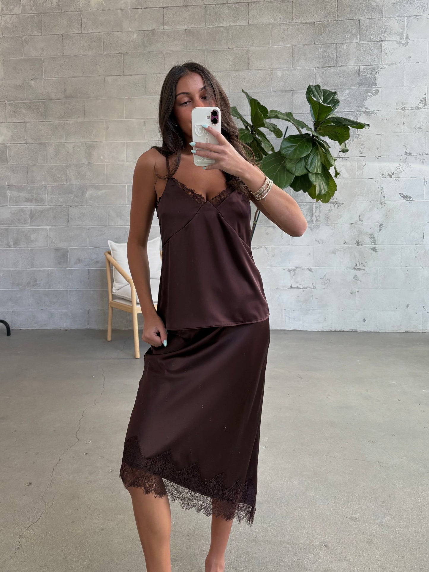 ONLY Faraya Lace Trim Satin Tank