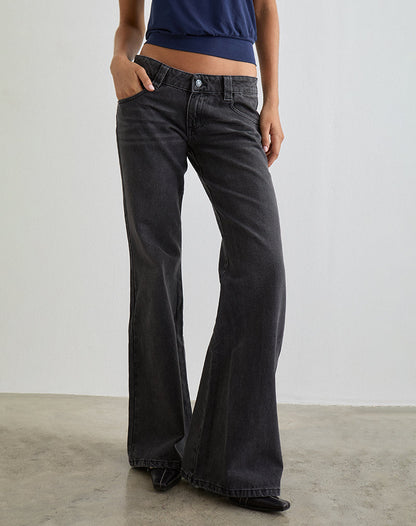 Bell Bottom Low Rise Flare Jeans in Vintage Black