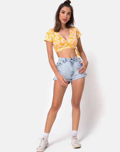 Biaz Wrap Crop in Sunkissed Floral Yellow