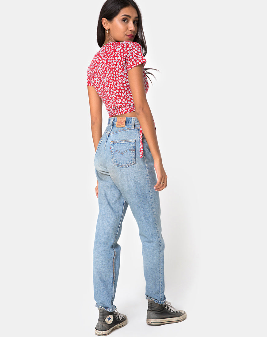Bilen Top in Ditsy Rose Red and Silver