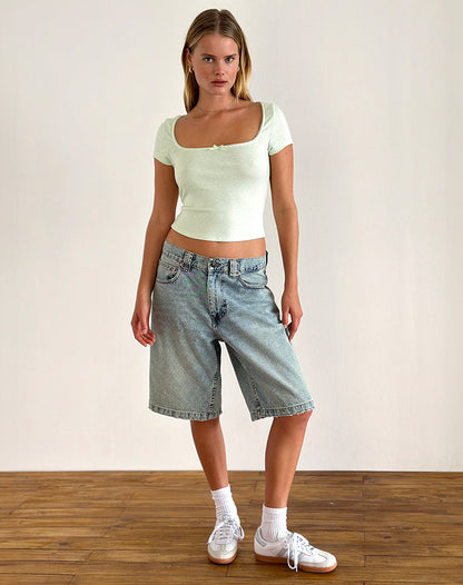 Bovillo Cap Sleeve Top in Soft Mint