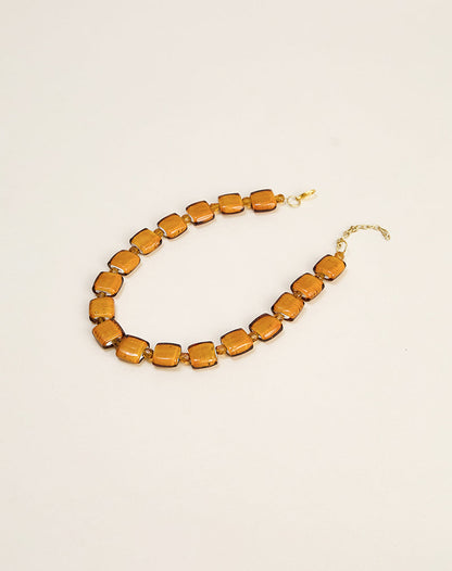 Brown Square Beaded Gold Plated Necklace