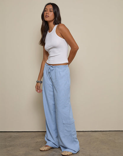 Bruna Cargo Trouser in Blue Stripe