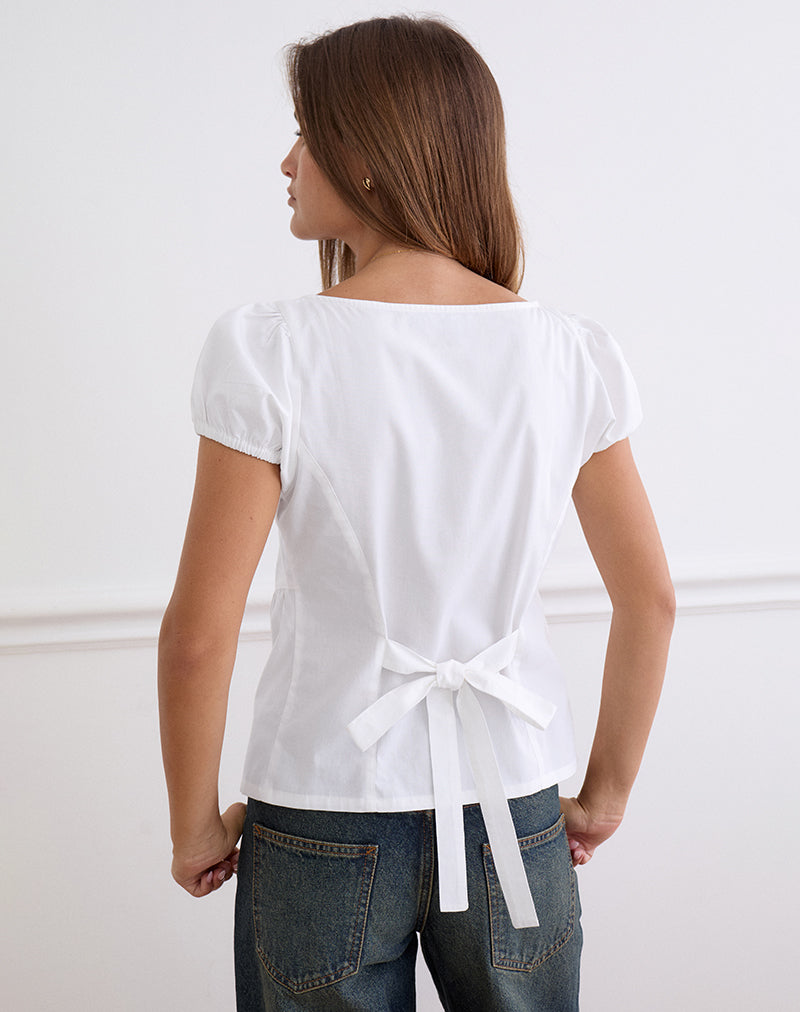 Caixia V Neck Blouse in Poplin White