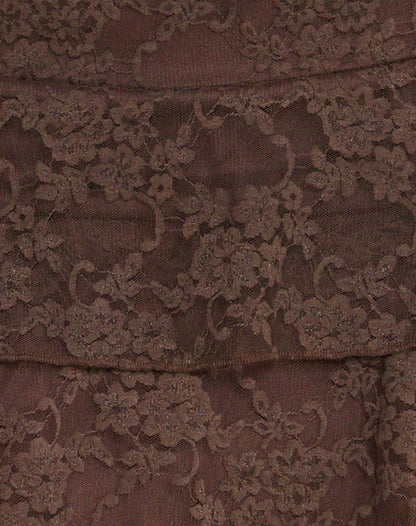 Camila Tiered Mini Skirt in Lace Chestnut Brown