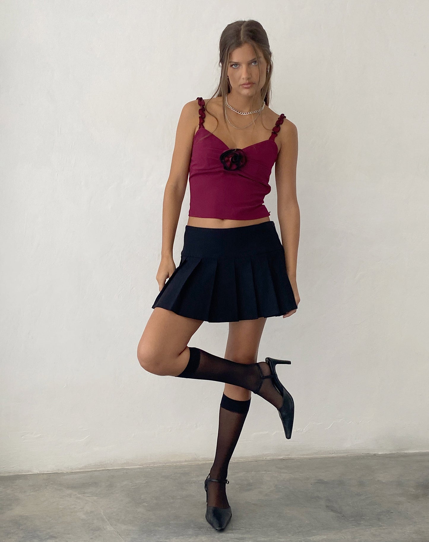Carini Cami Top in Burgundy with Rosette